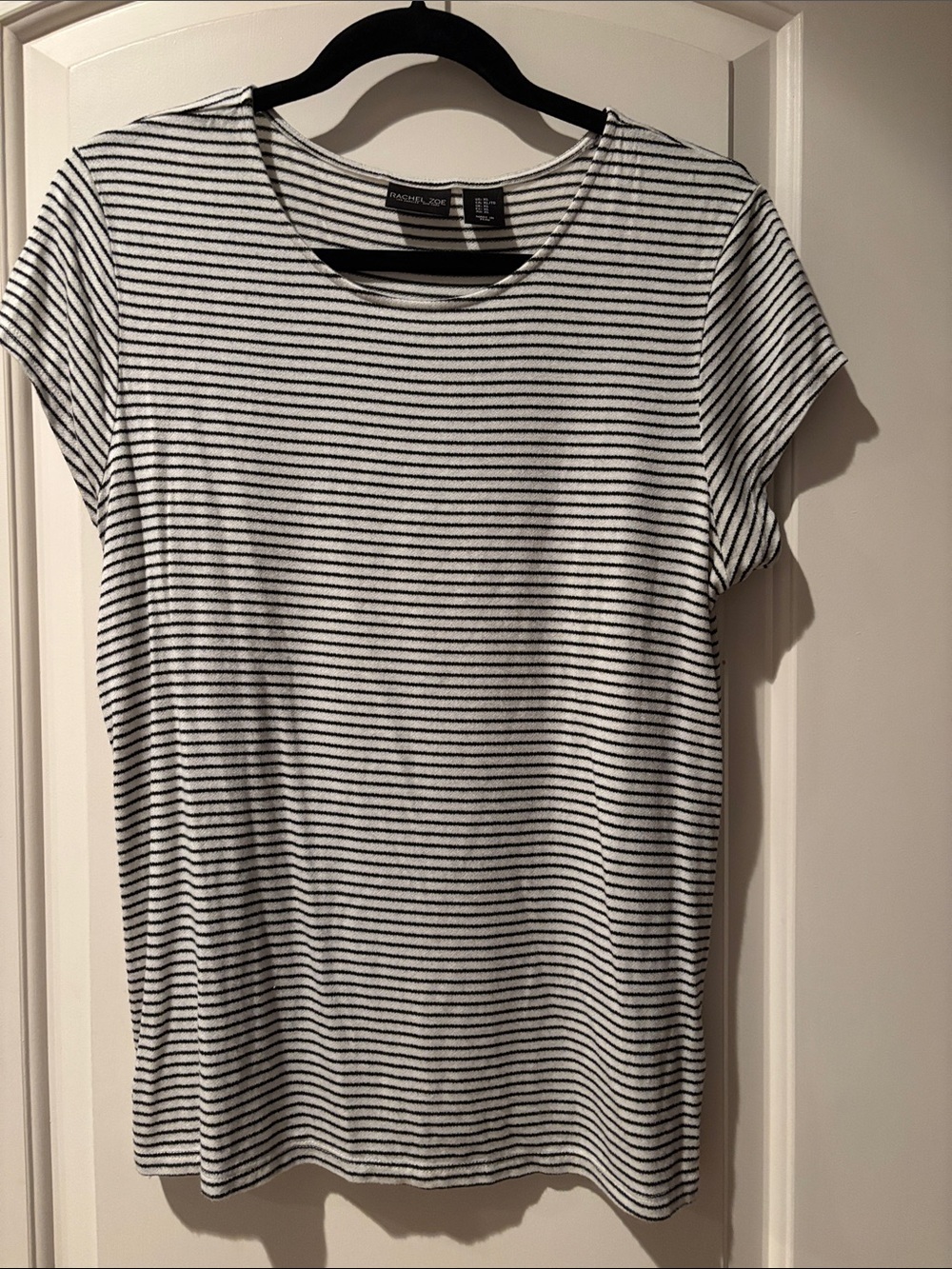 Rachel Zoe White and Black Striped Short Sleeve Tee